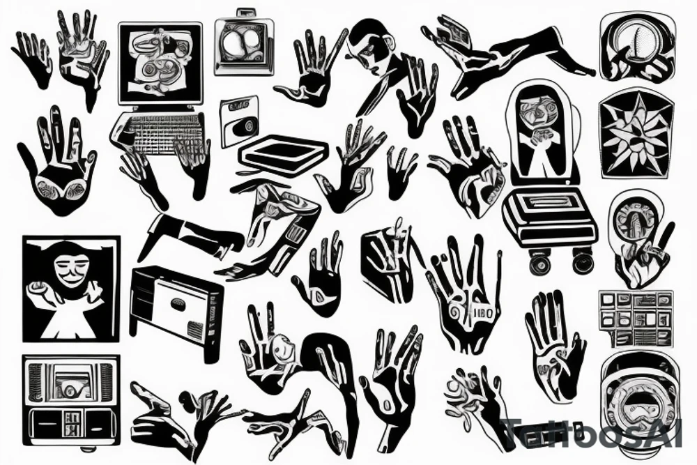 a computer with hands and legs tattoo idea