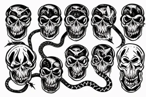 Evil skulls bunched together and in a pile with mean nasty snakes weaving in-between Anson top of them tattoo idea