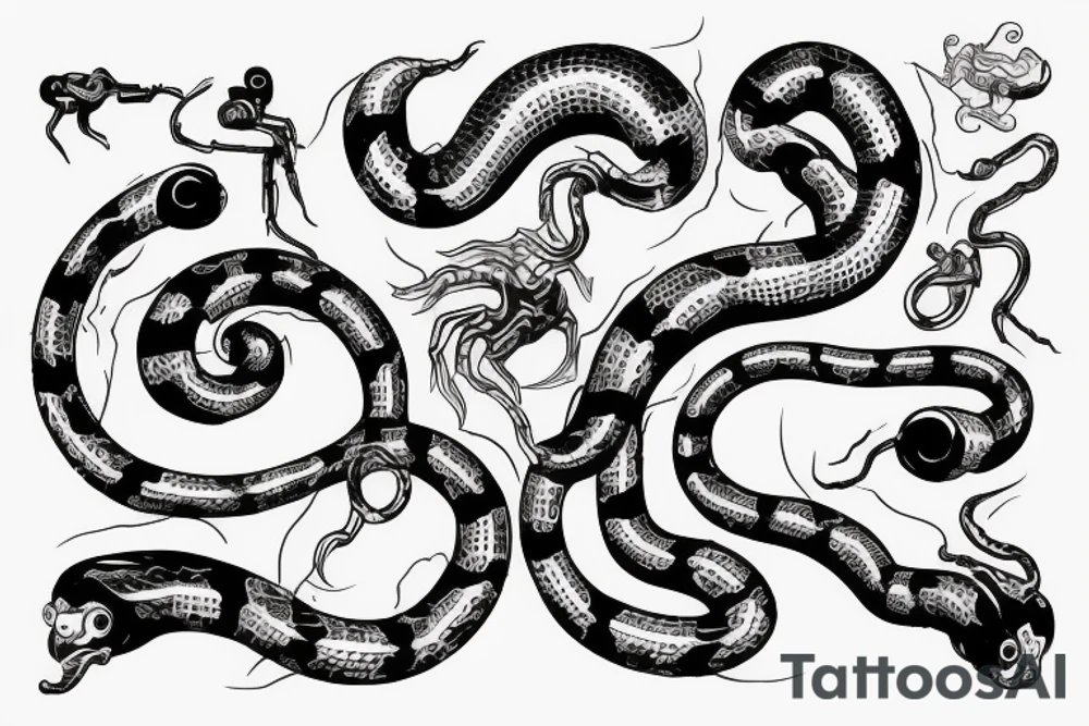 red mechanical snake tattoo idea