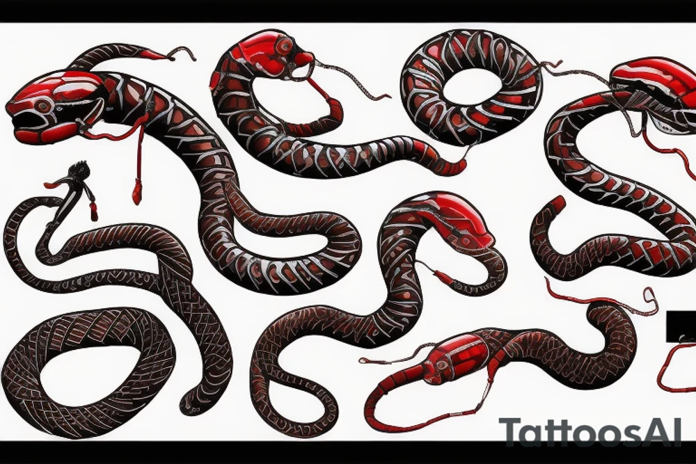red mechanical snake tattoo idea