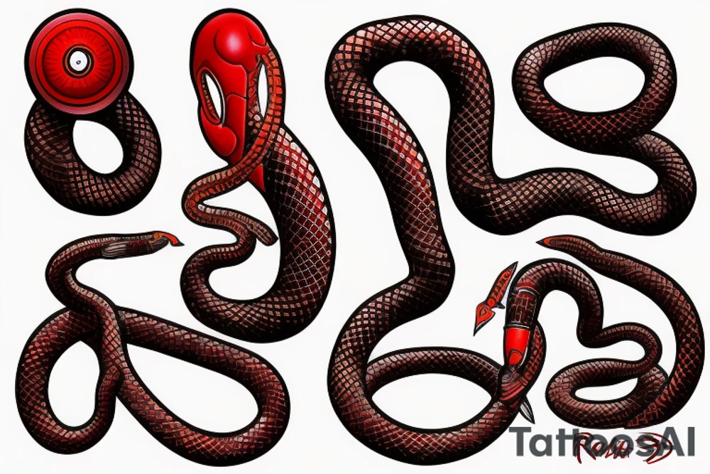 red mechanical snake tattoo idea