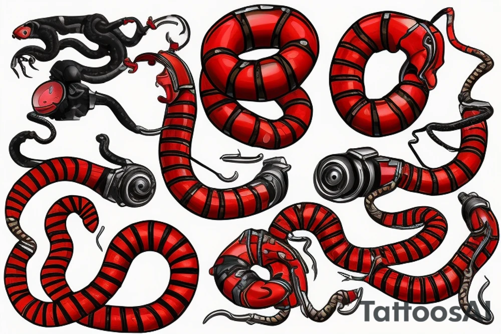 red mechanical snake tattoo idea