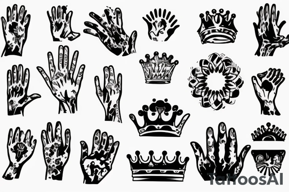 Hands praying, broken crown, waves tattoo idea