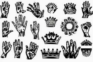 Hands praying, broken crown, waves tattoo idea
