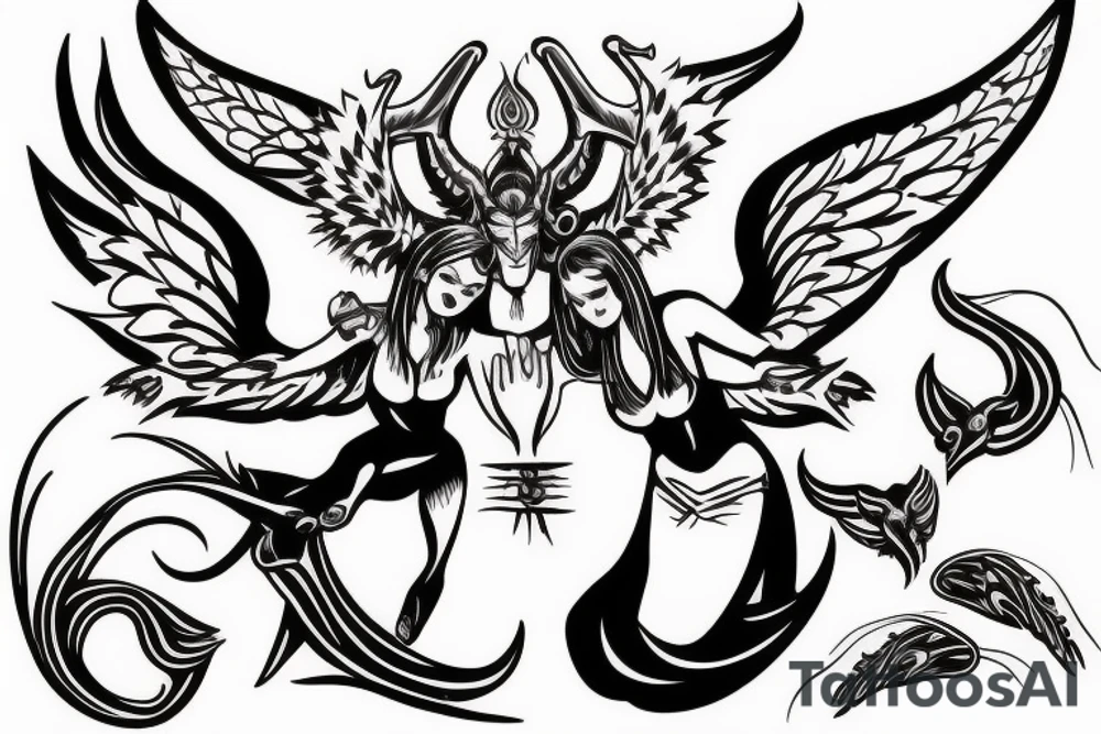Devil and angel with halo and horns tattoo idea