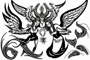 Devil and angel with halo and horns tattoo idea
