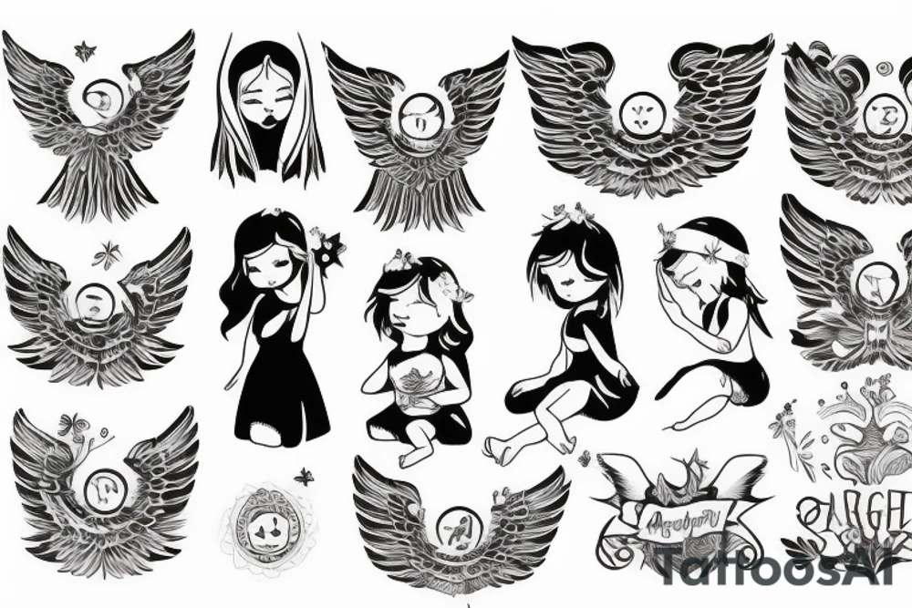 Angel baby with halo and wings tattoo idea