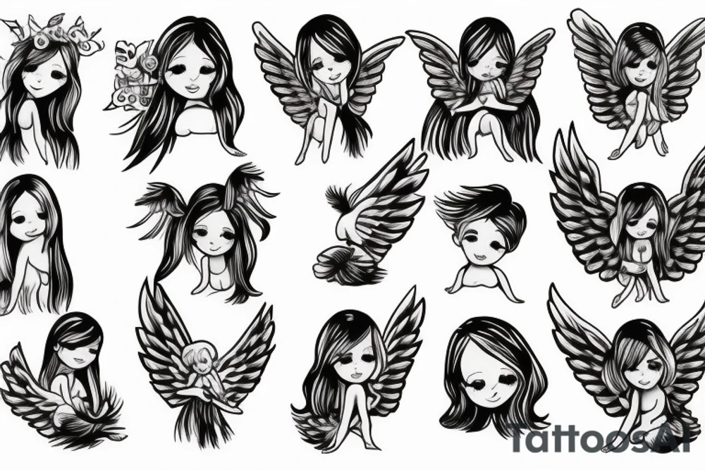 Angel baby with halo and wings tattoo idea