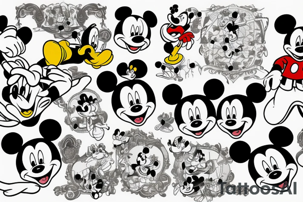 mickey mouse, squash ball and elvis tattoo idea