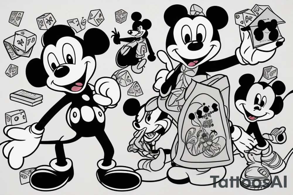 elvis and mickey mouse and dice tattoo idea