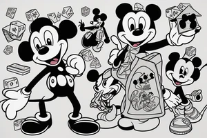 elvis and mickey mouse and dice tattoo idea