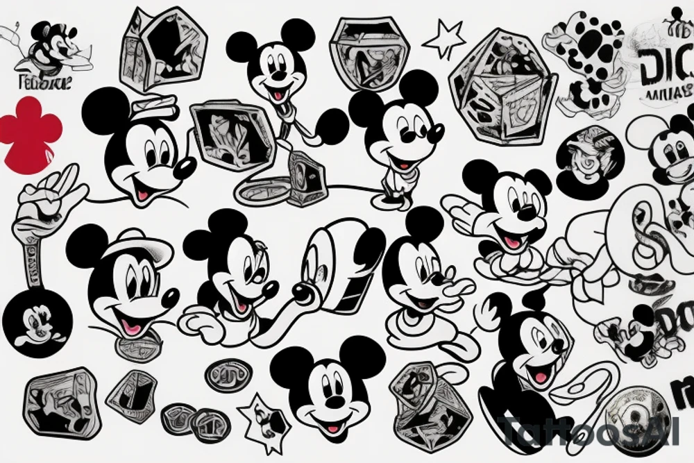 elvis and mickey mouse and dice tattoo idea