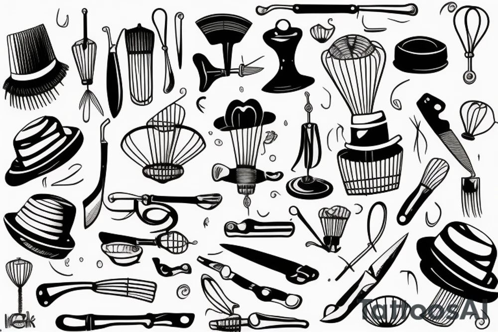 A whisk, knife and chef’s hat tattoo idea