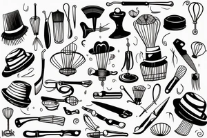 A whisk, knife and chef’s hat tattoo idea