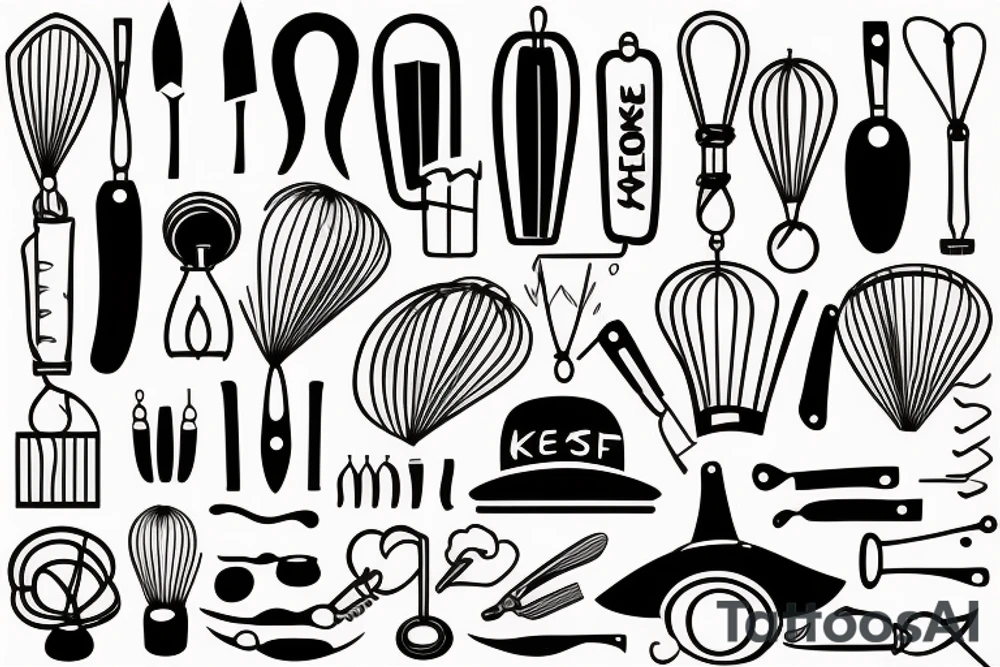 A whisk, knife and chef’s hat tattoo idea