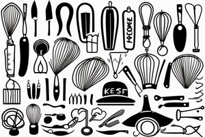 A whisk, knife and chef’s hat tattoo idea