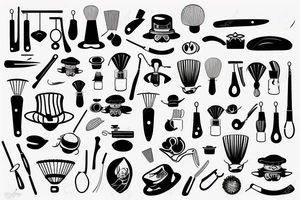 A whisk, knife and chef’s hat tattoo idea