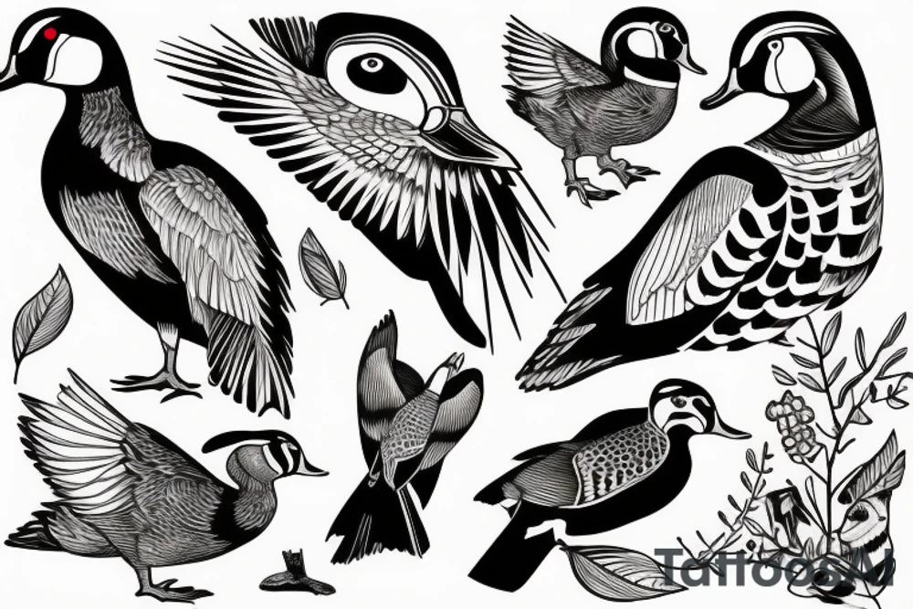 Hunting shotgun with wood duck tattoo idea