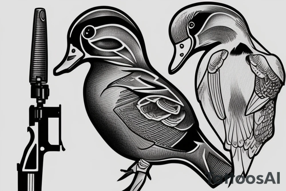 Hunting shotgun with wood duck tattoo idea