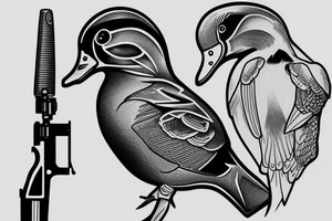 Hunting shotgun with wood duck tattoo idea