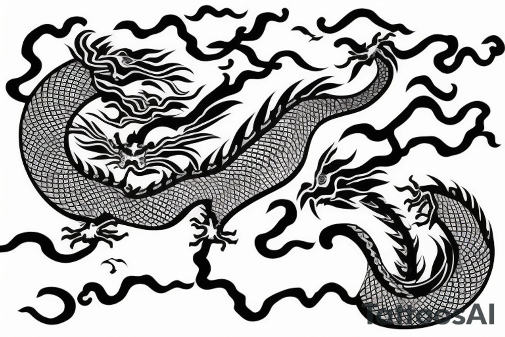 chinese dragon flying on the sky tattoo idea