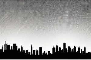 Train tracks under a night sky, surrounded by forest and with a city skyline in the background tattoo idea