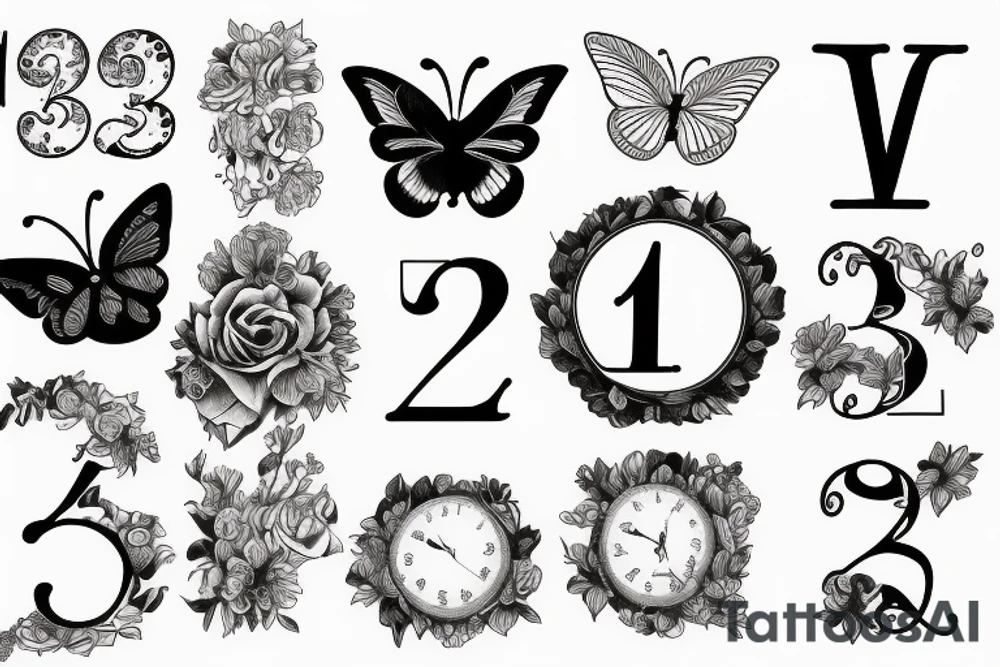 Romain numerals 1984, V, butterfly, self care, love tattoo idea