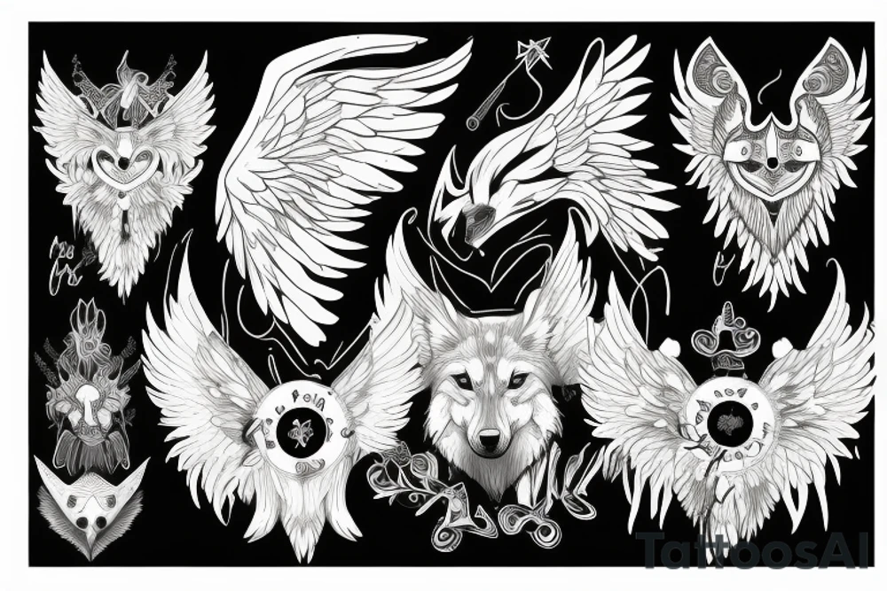 A wolf with angel wings tattoo idea