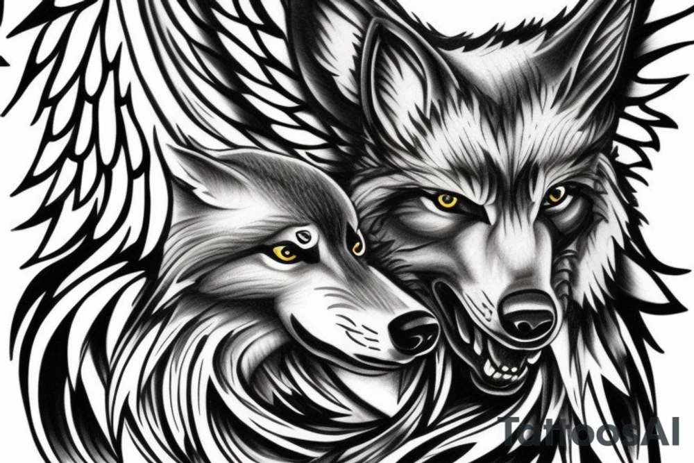 A wolf with angel wings tattoo idea