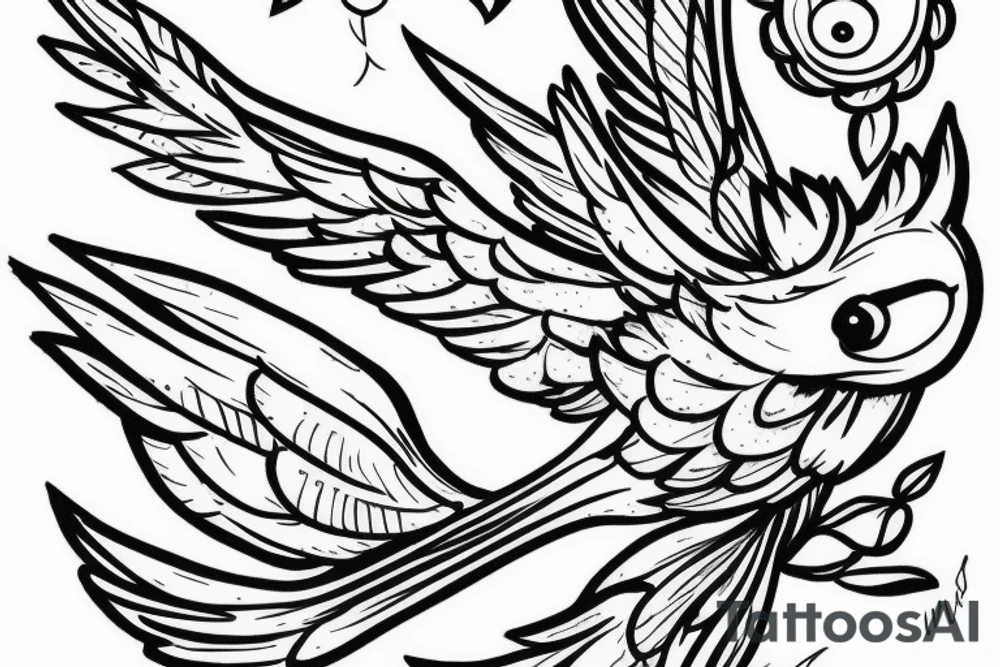 Baby bird getting ready to fly for the first time of a tree tattoo idea