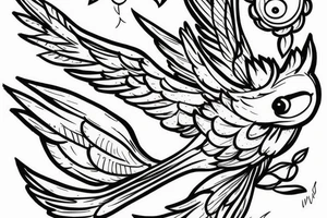 Baby bird getting ready to fly for the first time of a tree tattoo idea