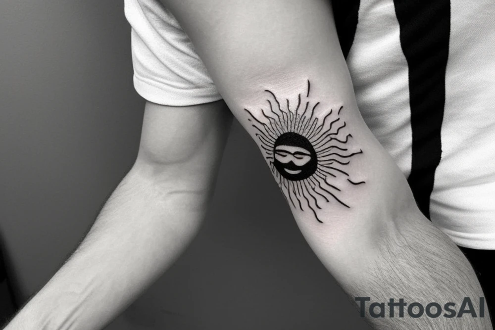 A fineline small tattoo for men on the arm. Something with traveling, sun, Being happy, tattoo idea