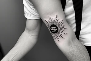 A fineline small tattoo for men on the arm. Something with traveling, sun, Being happy, tattoo idea