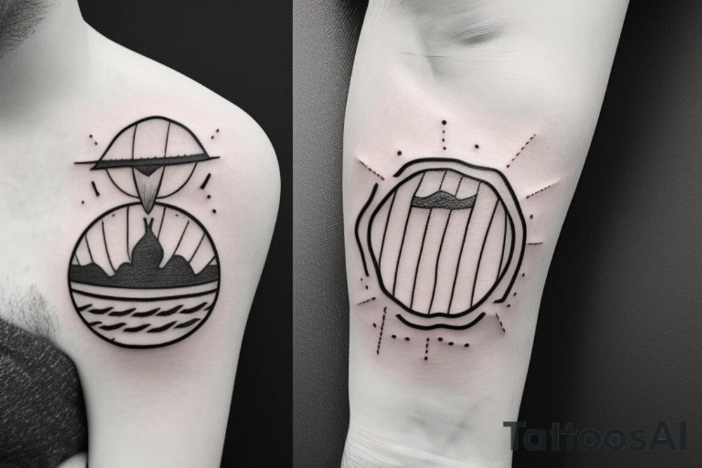 A fineline small tattoo for men on the underarm. Something with traveling, sun, Being happy, tattoo idea