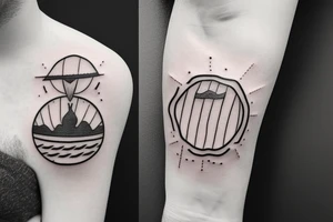 A fineline small tattoo for men on the underarm. Something with traveling, sun, Being happy, tattoo idea