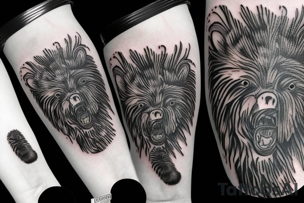 Grizzly Bear palm with claws tattoo idea