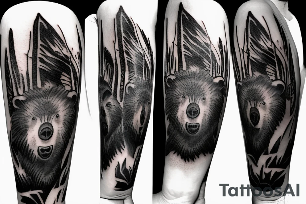 Grizzly Bear palm with claws tattoo idea