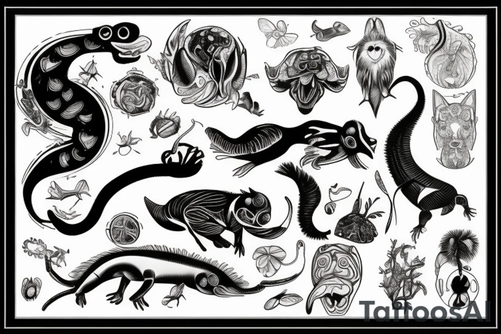 Evolution with science and animals tattoo idea