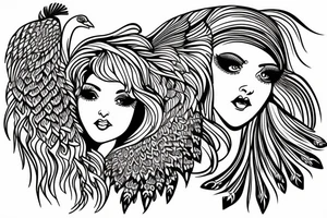 Angelic Aries lady face with peacock feathers in the back tattoo idea