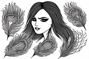 Angelic Aries lady face with peacock feathers in the back tattoo idea