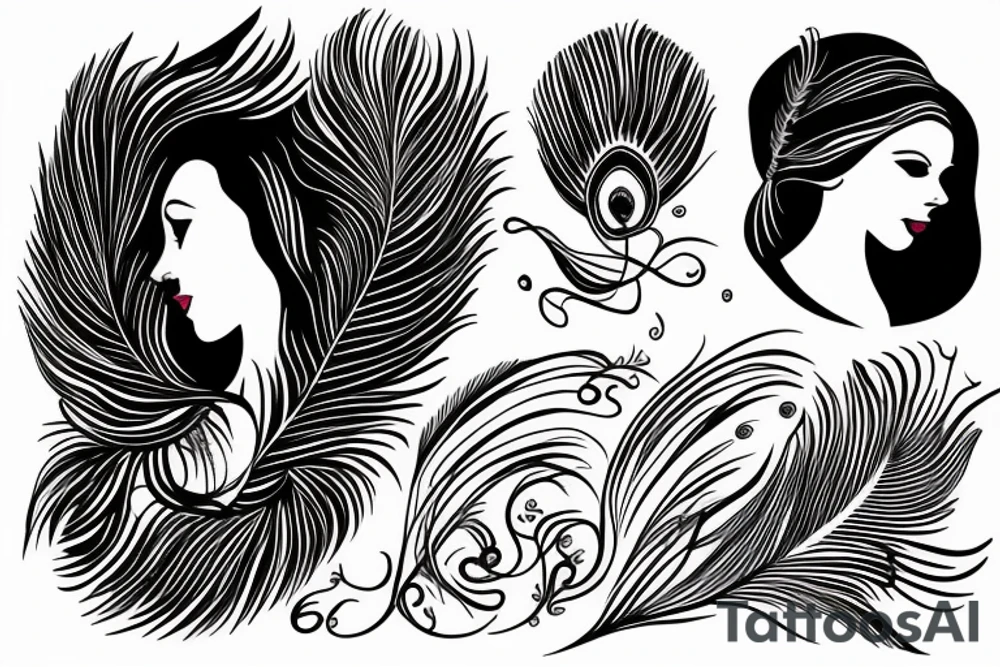 Aries lady head with peacock feathers in the back tattoo idea Aries lady head with peacock feathers in the back tattoo idea
