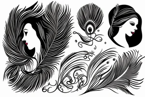Aries lady head with peacock feathers in the back tattoo idea