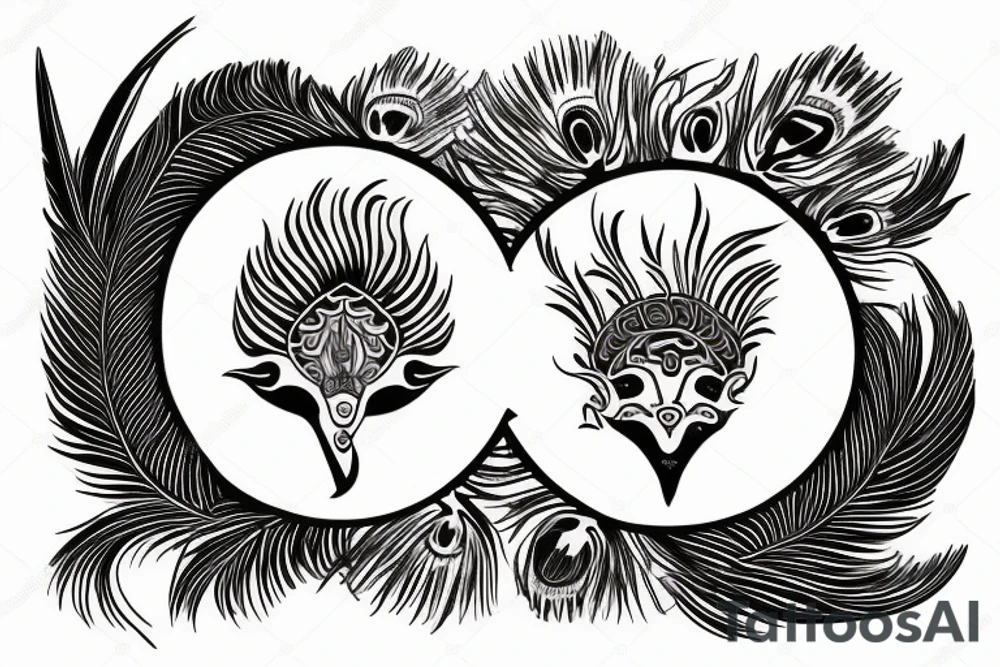 Zodiac Aries head with peacock feathers in the back tattoo idea Zodiac Aries head with peacock feathers in the back tattoo idea