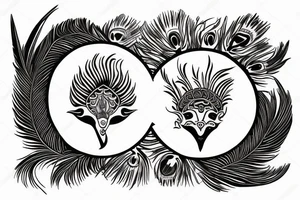 Zodiac Aries head with peacock feathers in the back tattoo idea