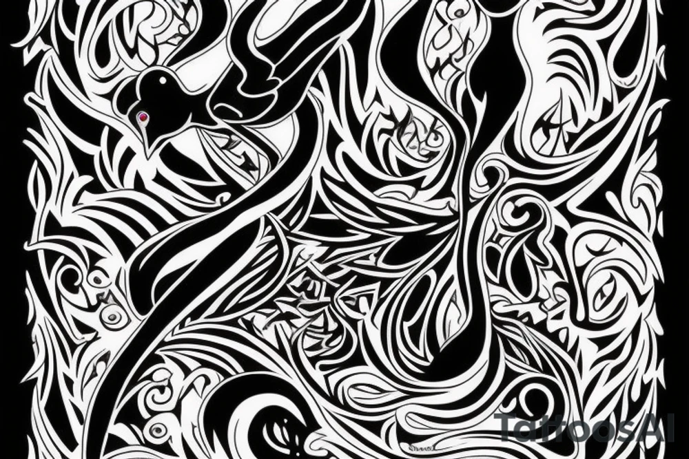 A black swan inside a symbol of chaos. tattoo idea