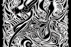 A black swan inside a symbol of chaos. tattoo idea