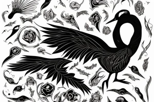 A black swan inside a symbol of chaos. tattoo idea