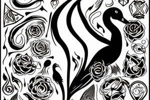 A black swan inside a symbol of chaos, simple symbolic. tattoo idea