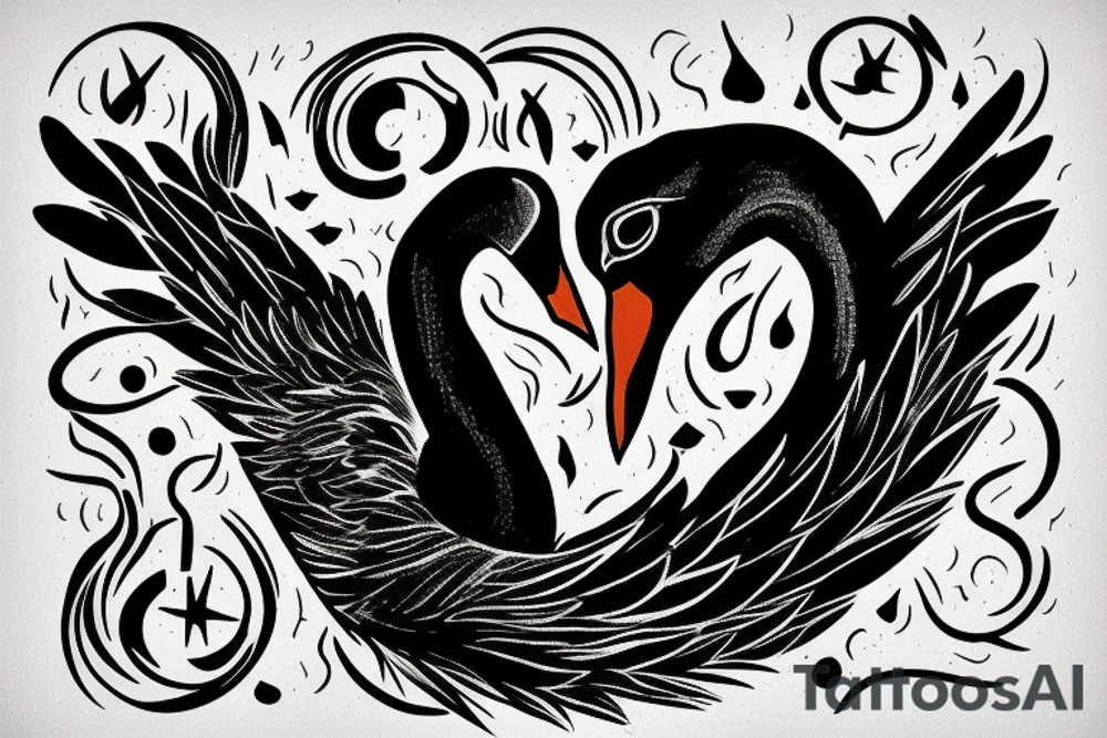 A black swan inside a symbol of chaos, simple symbolic. tattoo idea