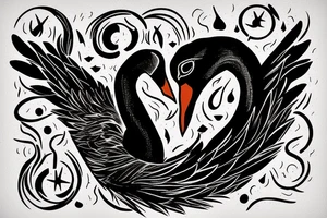 A black swan inside a symbol of chaos, simple symbolic. tattoo idea